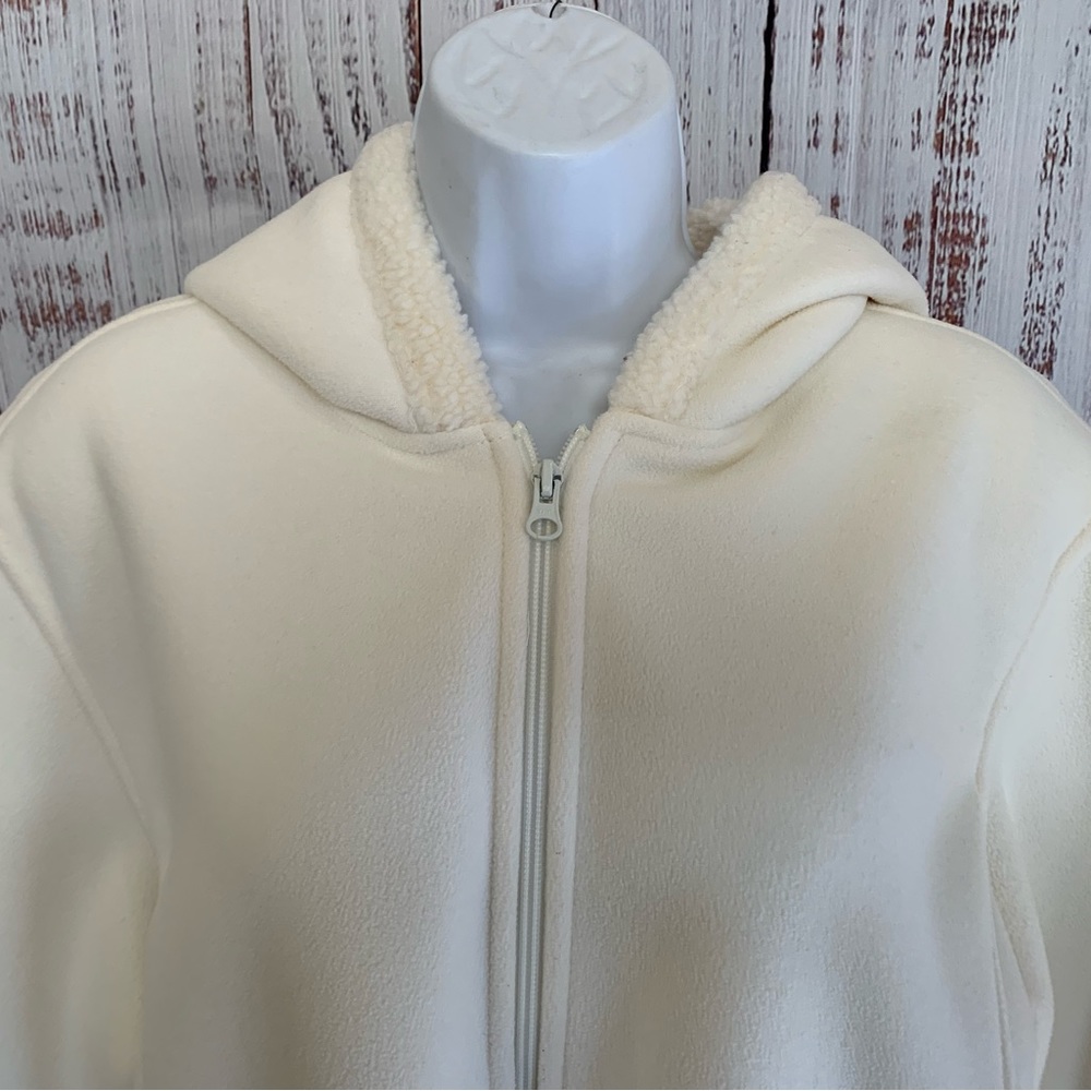 Lands End Jacket Womens White Fleece Lined Hooded Parka Size XL 18-20 Zip Front